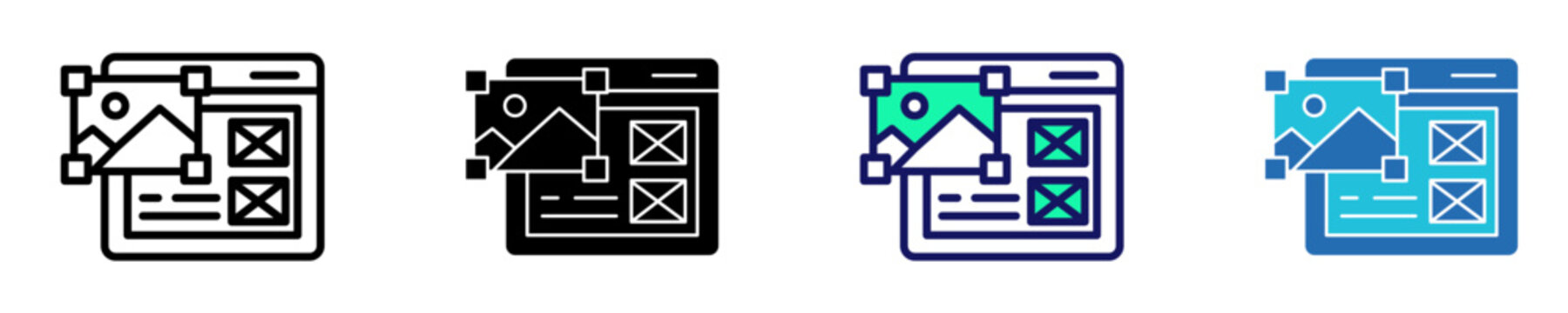 Wireframe Grid Icon Set Multiple Style Collection