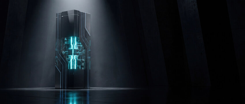 Monolithic Quantum Supercomputer Tower Under Spotlight in Dark Facility