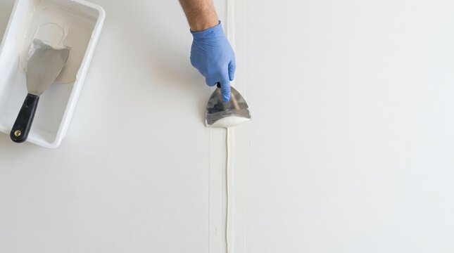 Professional Drywall Repair Applying Joint Compound to Seams for Smooth Wall Finishing and Home Renovation