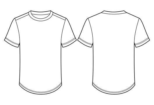 Longline T-shirt design template with rounded curved hem mockup front and back view.