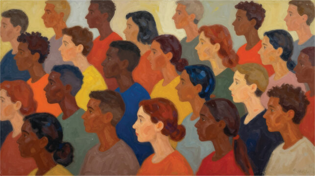 Diverse crowd, people faces, multicultural group, illustration, vector