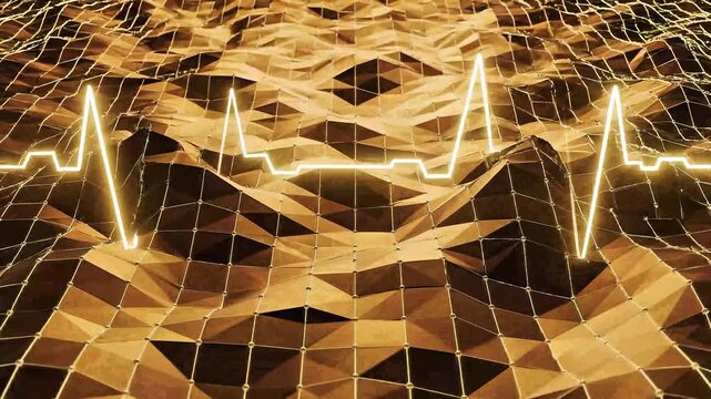 Abstract golden digital heartbeat rhythm wave pattern