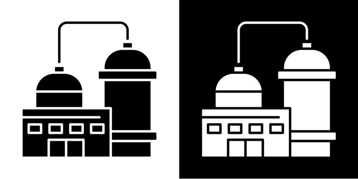 Refinery Plant Icon Set White Glyph Style Collection