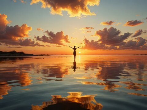Moody Sunset Silhouette Photography for Peace, Calm and Inspiration, Generative AI
