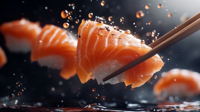 Slices of sashimi floating in the air generative ai