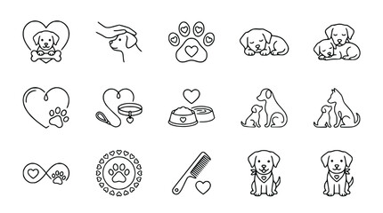 Fototapeta premium Cute Dog Icons Set: Love, Care, and Companionship - Vector Line Art