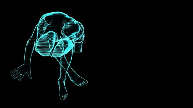 Abstract Holographic Human Figure Rotating 3D Loop Animation

A seamless looping 3D animation featuring an abstract human figure rendered in a holographic style. Slowly rotating on a black background,
