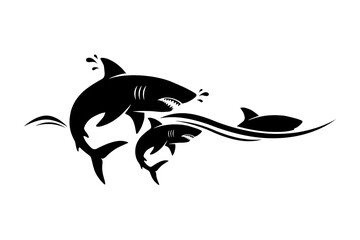 Naklejka premium Shark silhouette open mouth teeth black white high resolution picture
