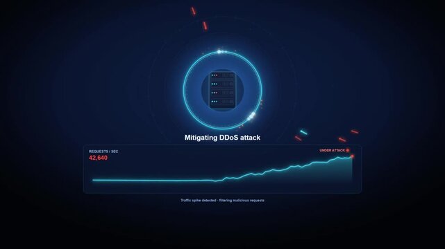 Server security mitigating ddos attack with network traffic monitoring graph technology animation