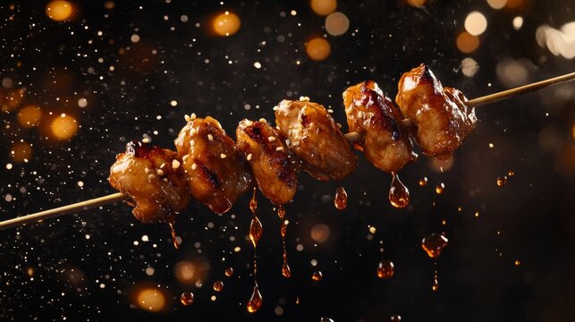 yakitori skewers floating in the air, generative ai