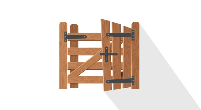 Wooden fence gate with metal hardware.