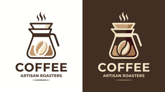 This logo design features a stylish coffee maker showcasing roasted beans. The minimalist style represents warmth and artisanal craftsmanship in coffee culture.