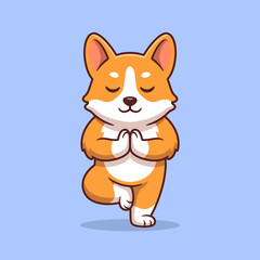 Fototapeta premium This adorable image features a corgi performing a yoga pose, embodying tranquility and happiness while promoting physical wellness and a peaceful mindset in a playful atmosphere.