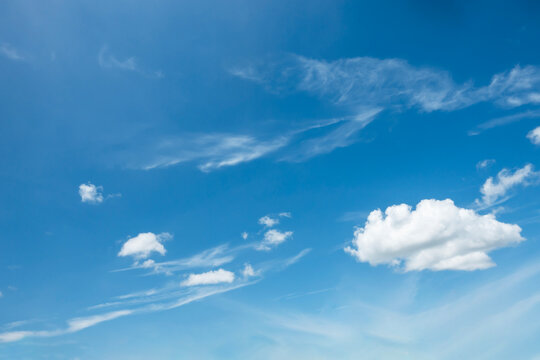 blue sky and white cloud background with coppy space for your design, and gradients shadow horizontal shape, (High resolution), real photo