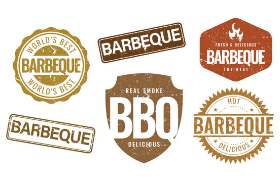 set of vintage brown grunge barbecue labels for restaurant branding