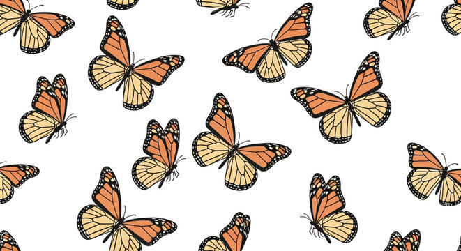 Monarch butterflies in flight pattern.