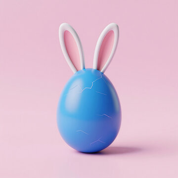 Blueprint 3D Ear. 3D Rendering Of A Rabbit-Eared Easter Egg On A Pastel Pink Background (Minimal Concept, Playful)