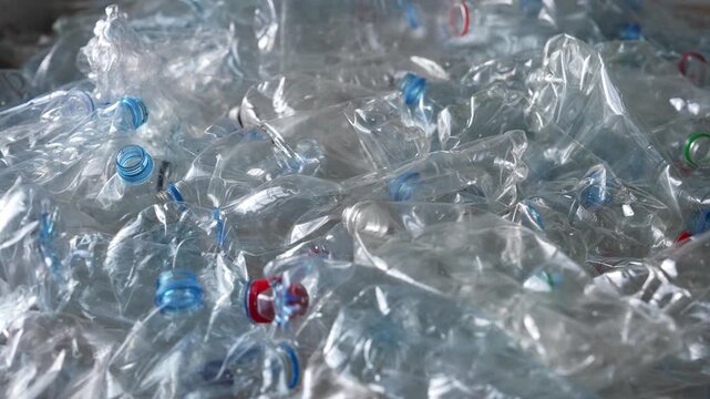 Clear and blue PET bottle recycling. Plastic waste