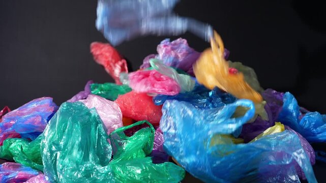 Single Use Plastic Bags Recycling Slow Motion Falling Sustainability Concept