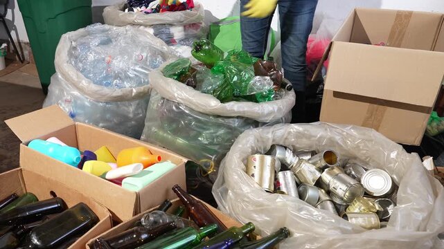 Recycling center. Manual waste sorting for recycling