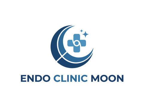 A modern logo for Endo Clinic Moon, symbolizing healthcare and wellness, featuring a crescent moon design paired with a medical cross for a professional aesthetic.