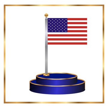United States flag on a golden podium isolated on white background"
