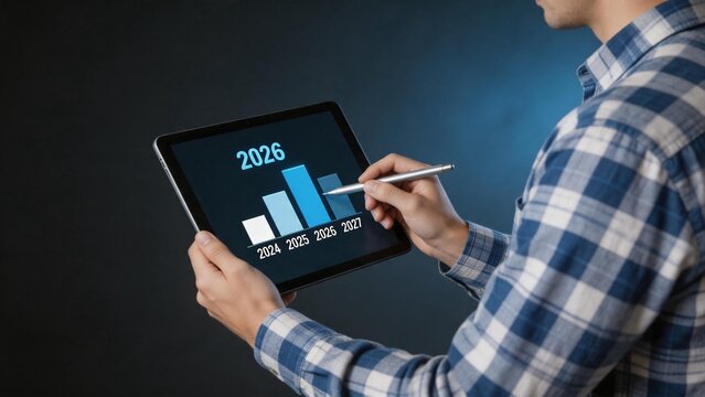 Person analyzing data on tablet