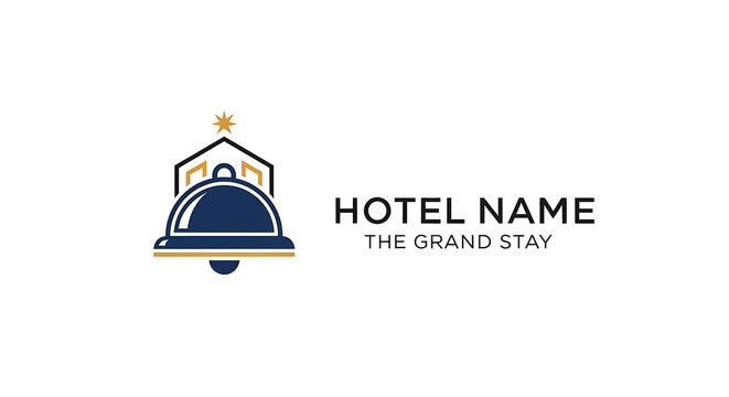 Elegant Hotel Logo Featuring a Bell and Star, Ideal for 'The Grand Stay' Branding