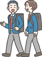 Obraz premium おしゃべりして歩く冬制服の男子学生2人（中学生・高校生）