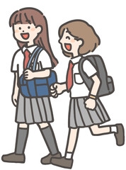 Obraz premium おしゃべりして歩く夏制服の女子学生2人（中学生・高校生）