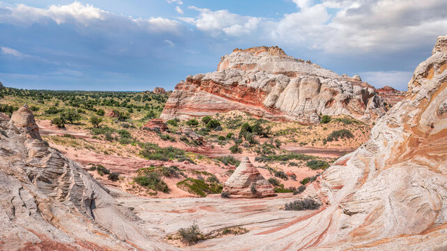 Panorama of the amazing rock formations of White Pocket - Arizona Vermilion Cliffs National Monument	
