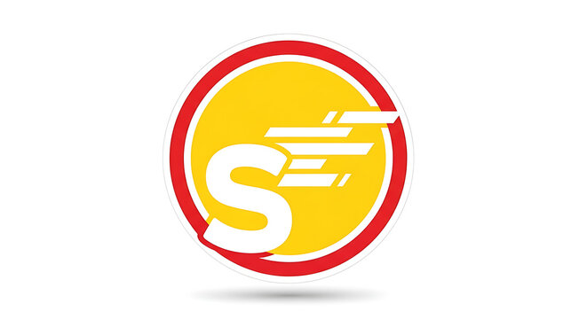 Fast motion letter S whisk concept emblem with speed lines in red and yellow circle