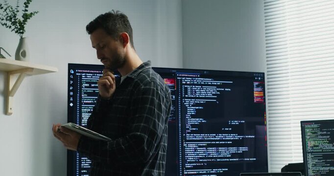 Developer concentrates on code review, network security and database integration to ensure robust application performance and IT support.
