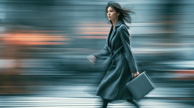 Businesswoman Walking Confidently Through Modern Office