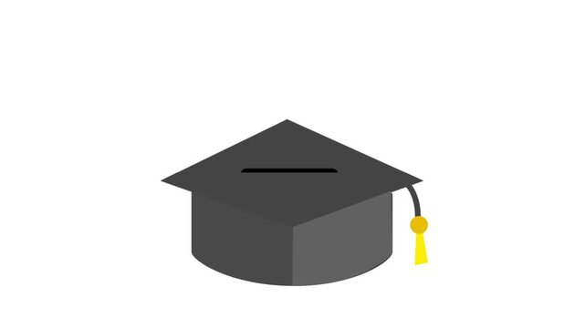 Gold dollar coin dropping into a graduation cap slot on white and green screen backgrounds, representing tuition savings.