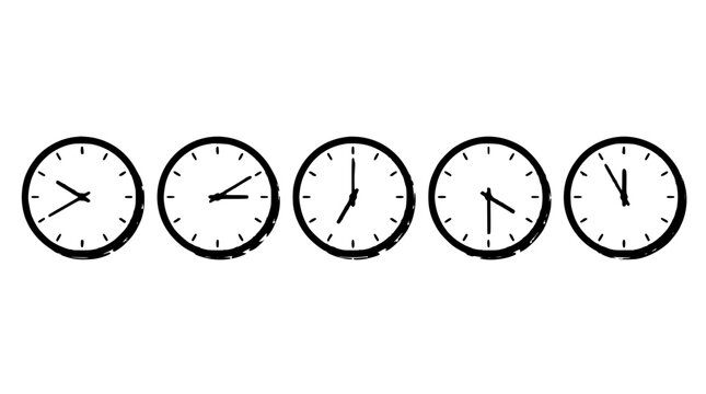 Clock Face Icons Set with Minute Hands for Time Management Planning, Punctuality and Scheduling Concept Illustration