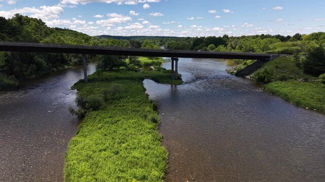 Aerial View of W.D. Foulds Bridge Over the Grand River in Glen Morris, Ontario