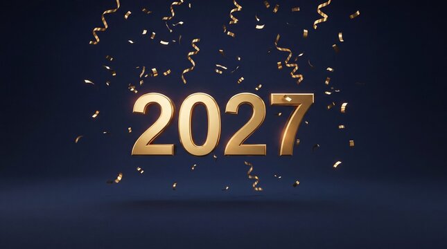 Premium dark blue background template with glowing gold 2027 holiday greeting text