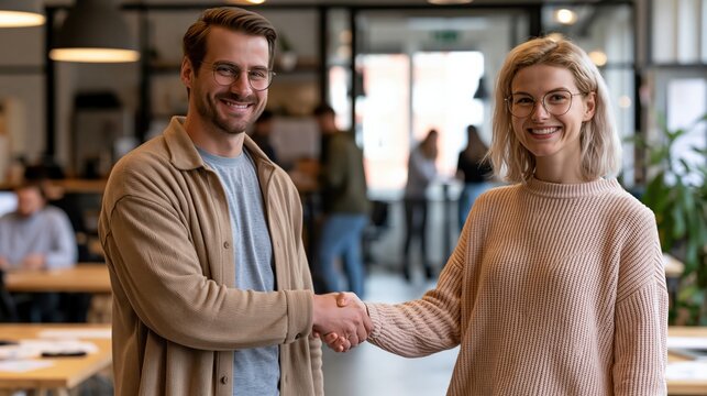 Recruiter And New Employee Shaking Hands Office