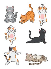 Obraz premium Cute Cartoon Cat Collection in Various Playful Poses Vector Illustration Clipart Set
