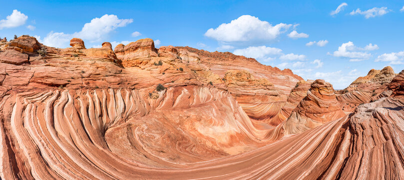 The Wave panorama - Coyote Buttes North - Paria Canyon - Vermilion Cliffs Wilderness on the Arizona and Utah border