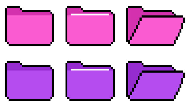 8-bit Pixel Art Pink and Purple Folder Icon Set