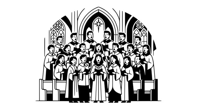 Church choir singing, illustration
