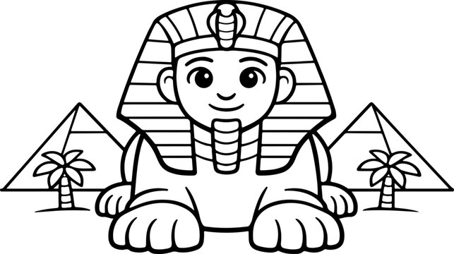 giza sphinx and pyramids egypt cartoon outline hand drawn Line Art illustration doodle art coloring page for kids
