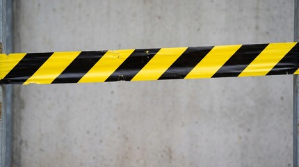 Fototapeta premium Yellow and black caution tape across restricted area for safety and security precautions in construction or hazard zones