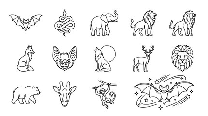 Fototapeta premium Minimalist Line Art Animal Icons: Wildlife Collection