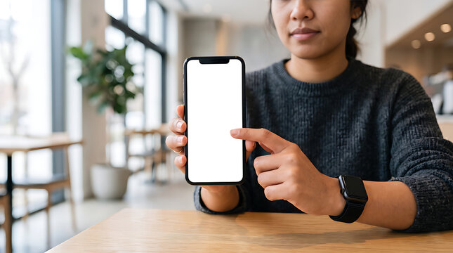 Person Holding Smartphone with Blank White Screen for Mobile App Mockup, UI Design, Digital Marketing and Advertising