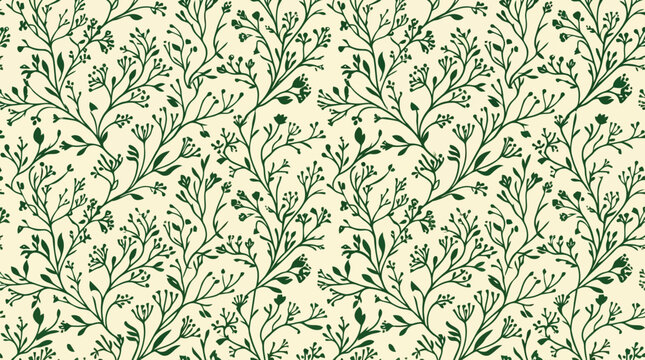 Green floral pattern on cream background