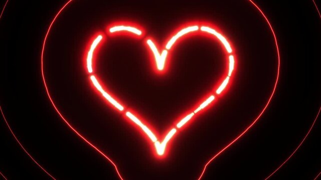 Animation neon frame red heart blinking