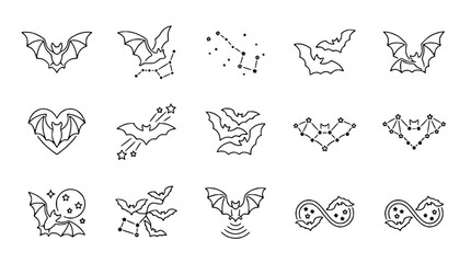 Fototapeta premium Bat Constellation & Halloween Icons Collection - Minimalist Line Art